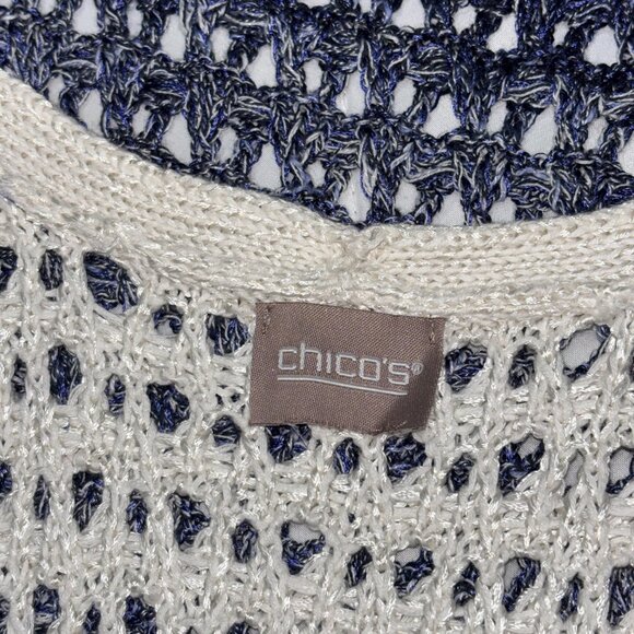 Chico’s Open Knit Ombre Sleeveless Cardigan‎ Vest Blue Gray Cream Medium/Large - Picture 6 of 12